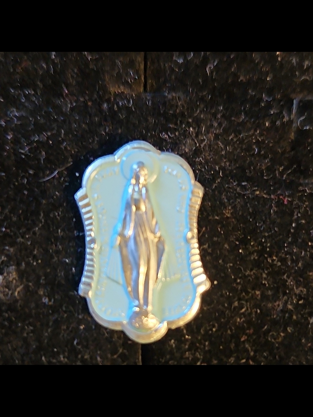 Virgin Mary Miraculous Medal Pendant - Light Blue and Silver-tone